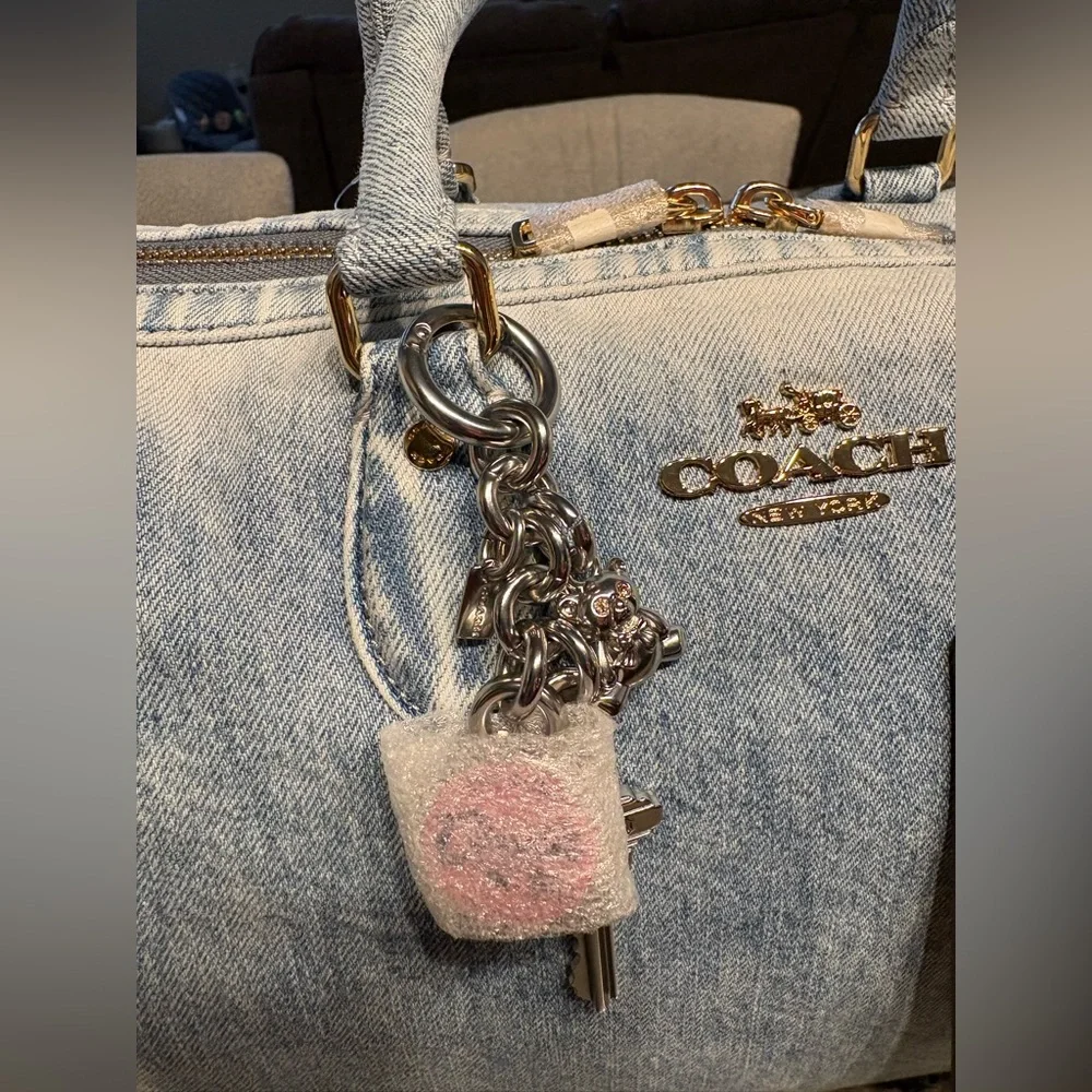 COACH ROWAN LARGE SATCHEL DENIM BAG WITH CHARMS (FREE DENIM WALLET INCLUDED) - Picture 13 of 14